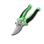 Bypass pruning shears with green and black handles for gardening.