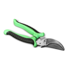 Green and black bypass pruning shears for garden trimming.