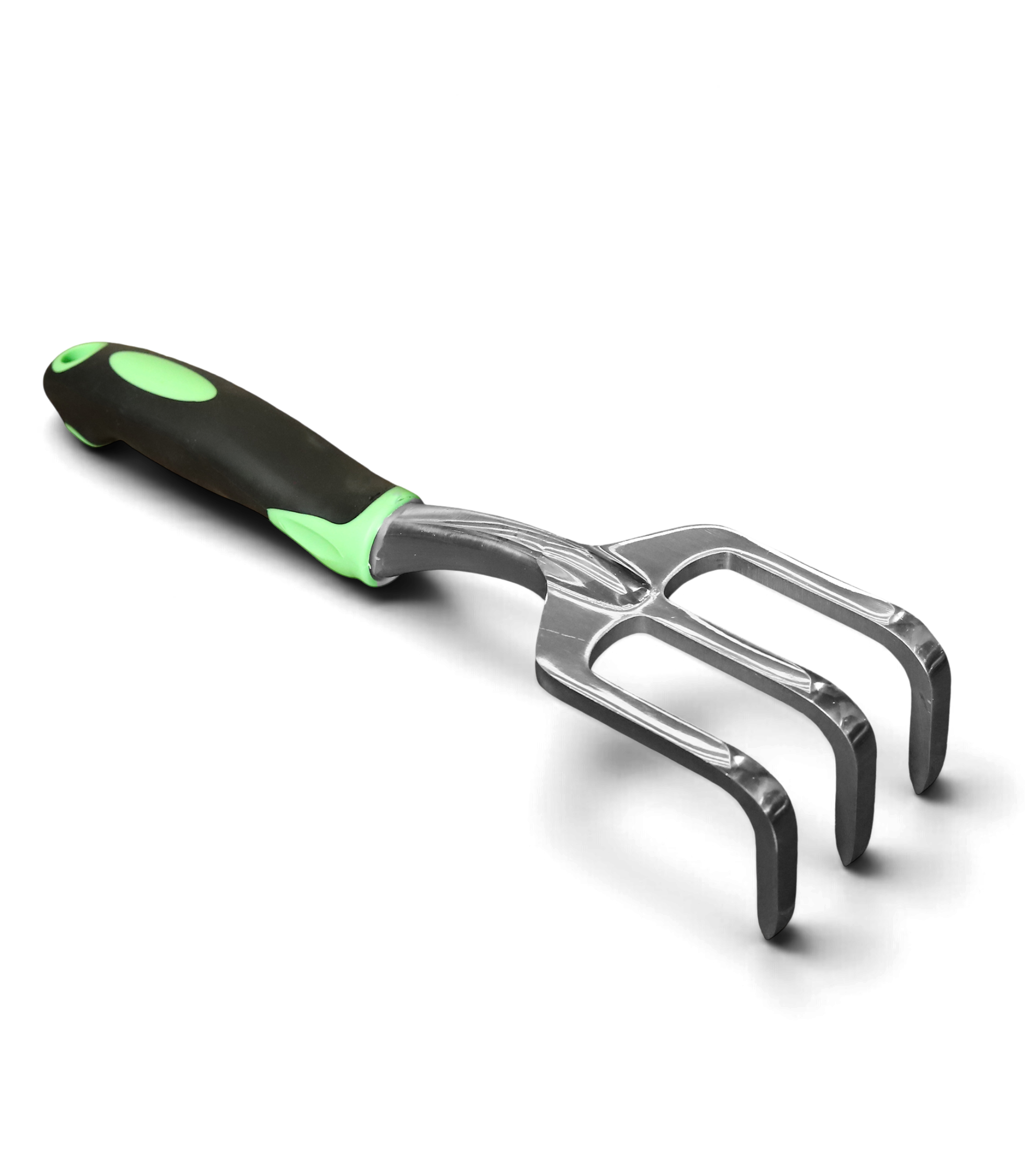 Stainless Steel Hand Cultivator for Gardening Stainless steel hand cultivator with ergonomic handle for gardening tasks.