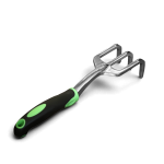 Stainless steel hand cultivator for gardening and soil aeration.
