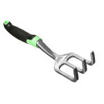 Stainless steel hand cultivator for gardening and soil aeration.