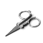 Stainless steel folding pruning scissors for gardening and plant trimming.