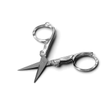 Compact folding pruning scissors for gardening and plant trimming.