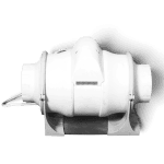 White inline duct ventilation fan for grow tents and gardening ventilation systems.