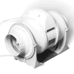 White inline duct ventilation fan for grow tents and gardening ventilation.