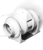 White inline duct ventilation fan for grow tents and gardening ventilation.