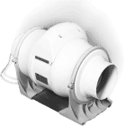 White inline duct ventilation fan for grow tents and indoor gardening.