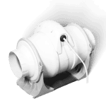 White inline duct ventilation fan for grow tents with power cord.