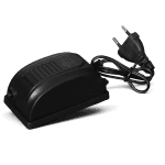 Black silent air pump with power cord for hydroponic systems.