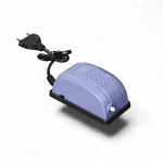Small blue air pump for hydroponic systems with power cord.