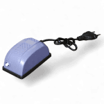 Compact air pump for hydroponic systems with power cord and plug.