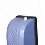 Small blue air pump for hydroponic systems with a white outlet.