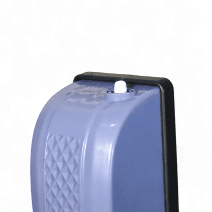 Small blue air pump for hydroponic systems with a white outlet.